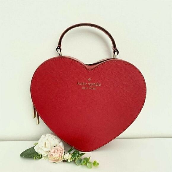NWT Kate Spade Love Shack Heart Crossbody Purse Leather Candied Cherry Red - Picture 2 of 12